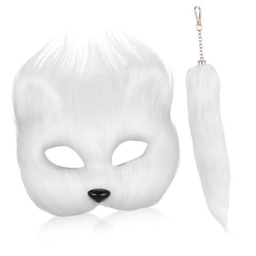 Healeved Fuchskostüm Weiß mit Tiermaske und Fluffy Leicht zu Tragen für Halloween Cosplay Maskerade und Themenpartys von Healeved
