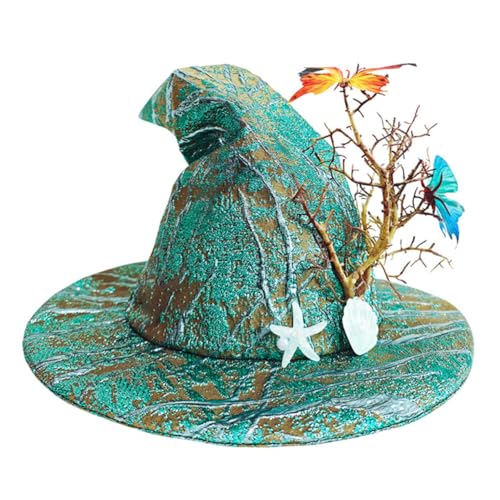 Healeved Grüner Schmetterling Hexenhut Halloween Cosplay Accessoire für Damen Vielseitiger Zaubererhut für Kostümpartys Karneval Weihnachtsfeier und Dekoration von Healeved