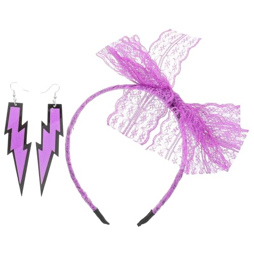 Healeved Haarschmuck Schleife Stirnband Glühen Halloween Stirnband Geformt Fallen 80er Accessoires Für Frauen 80er-jahre-accessoires Für Damen 80er Ohrringe Violett Spitze von Healeved