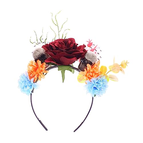 Healeved Halloween Blumen Haarreif Schädel Kopfschmuck mit Blumen Bequemes Halloween Kostüm Accessoire für Party Cosplay und Fasching von Healeved