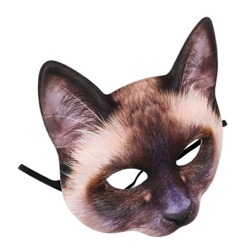 Healeved Halloween Cosplay Katzenmaske Halbgesicht Braun Siamkatze Unisex EVA Stoff Kostüm Maske für Karneval Maskenball Fasching Party Healeved Halloween Cosplay Katzenmaske Halbgesicht Braun Siamkatze Unisex EVA Stoff Kostüm Maske für Karneval Maskenball Fasching Party von Healeved