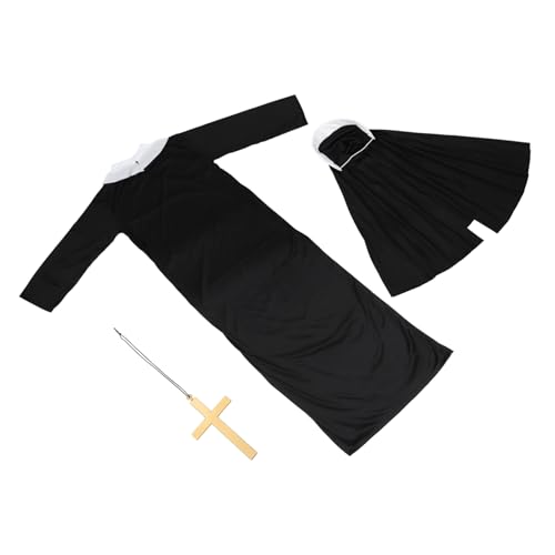 Healeved Halloween Erwachsenen Nonnenkostüm Kreatives Cosplay Kostüm Schwarz Einheitsgröße Faschingskostüm Damen Party Roleplay Cape von Healeved