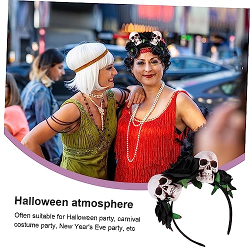 Healeved Halloween Haarreif mit Schwarzem Schädel und Künstlichen Rosen Elastisches Party Haarband für Halloween Kostüm Karneval Maskerade und Gruppenspaß von Healeved