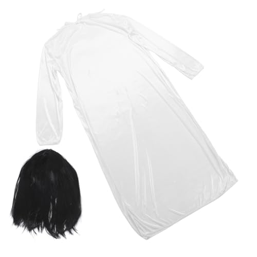 Healeved Halloween Horror Kostüm Damen Ghost Bride Kleid Weißes Gruseliges Zombie Brautkleid mit Schwarzer Perücke für Halloween Party Karneval Cosplay von Healeved