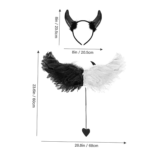 Healeved Halloween Kostüm Flügel mit Haarreif Federflügel Prop für Erwachsene Cosplay Party Accessoire Schwarzer und Weißer Flügel mit Bequemen Glatten Oberflächen für Karneval und Bühne von Healeved