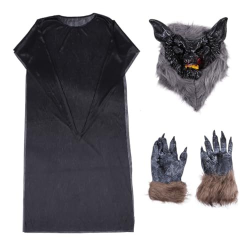 Healeved Halloween Kostüm Teilig mit Wolfkopf Maske Langlebige Handschuhe und Schwarzem Geistgewand für Erwachsene als Bühnenrequisite Cosplay und Halloween Party Zubehör Healeved Halloween Kostüm Teilig mit Wolfkopf Maske Langlebige Handschuhe und Schwarzem Geistgewand für Erwachsene als Bühnenrequisite Cosplay und Halloween Party Zubehör von Healeved