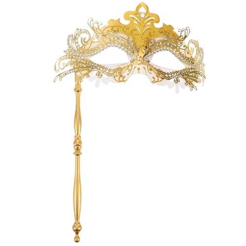 Healeved Halloween-Maskenmaske Mit Griff Filigranes Design Mit Strasssteinen Handstabmaske Für Karneval von Healeved