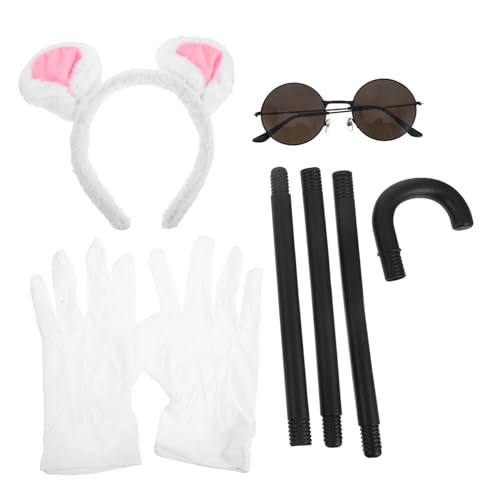 Healeved Halloween Maus Kostüm Set für Damen Zubehör mit Süßem Mausohren Haarreif Sonnenbrille Weißen Handschuhen und Blindenstock Leichtes Bequemes Design für Halloween Cosplay und Healeved Halloween Maus Kostüm Set für Damen Zubehör mit Süßem Mausohren Haarreif Sonnenbrille Weißen Handschuhen und Blindenstock Leichtes Bequemes Design für Halloween Cosplay und von Healeved