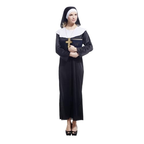 Healeved Halloween Nonnenkostüm Für Damen Teiliges Cosplay Outfit Mit Großer Goldkreuz Bequemes Material Für Gruselige Auftritte Halloween Feiern Kostümpartys von Healeved