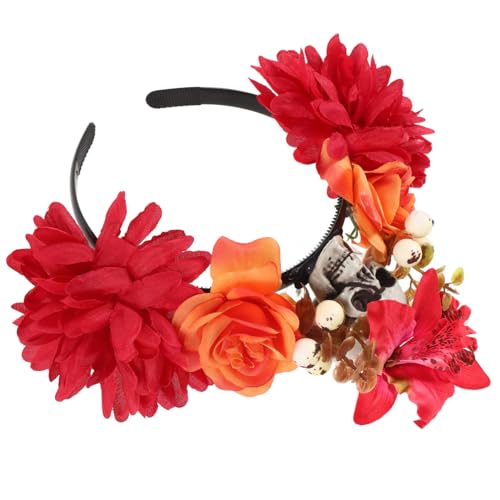 Healeved Halloween Schädel Haarreif mit Kunstblumen Realistischer Kopfschmuck für Halloween Partys Cosplay und Festlichkeiten Leicht und Angenehm von Healeved