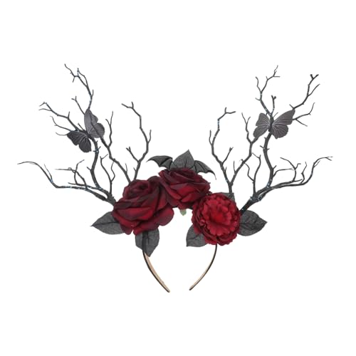 Healeved Halloween Stirnband Gothic Rosenblüten Haarschmuck Damen Cosplay Party Kopfzierde von Healeved