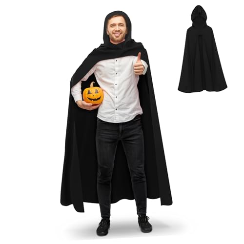 Healeved Halloween Umhang Unisex Kapuzenumhang Polyester Vielseitiges Kostüm für Vampire und Mittelalterliche Charaktere Eleganter Schwarzer Umhang für Halloween Feiern von Healeved