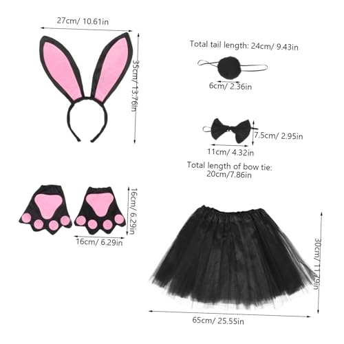 Healeved Hasenohren Stirnband mit Fliege Tutu Rock und Handschuhen Leichtes Stoff kaninchen Kostüm für Mädchen und Erwachsene für Karneval Halloween Cosplay und Party Niedliches Hasenohren von Healeved