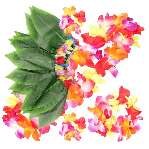 Healeved Hawaiian Luau Kostüm Set für Erwachsene Teiliges Buntes Party Set mit Künstlichem Rock Armbändern und Blumen Haarreif Tropisches Sommer Party Outfit für Strand und Kostümfeste von Healeved