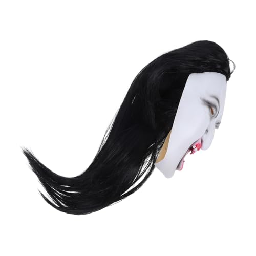 Healeved Horror Maske für Halloween mit Langem Haar Realistische Gruselige Frauengesichtsmaske Atmungsaktiv Hautfreundlich Leicht und Komfortabel für Kostümpartys Bühnenauftritte und von Healeved