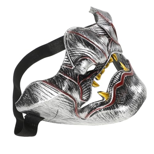 Healeved Kühle Masken Karikatur halbmaske halloween Samurai Skelett Party Geist Masken-Cosplay Dämon-Teufel-Maske Horrormaske halbe Schädelmaske Dämonenmaske Plastik Golden von Healeved
