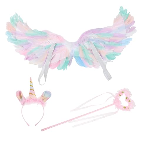 Healeved Mädchen Kostüm mit Federflügeln Zauberstab und Stirnband Leichtes Langlebiges Feen Accessoire für Karneval Cosplay Fasching Party und Festliche Anlässe von Healeved