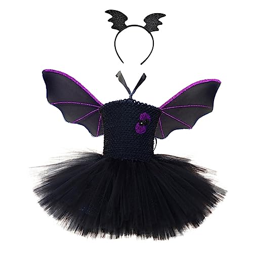 Healeved Mädchen Kostümset mit Fledermausflügeln für Halloween Tutu Kleid mit Haarreif und Flügeln für Karneval und Cosplay mit Futter von Healeved