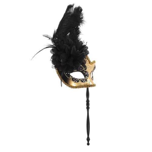 Healeved Maske Mit Stock Halloween Gesicht Karneval-halbmaske Maskenpaar Maskerade Masken Maskerade Mit Stock Maskerademaske Vintage Maskerade Kostüme Schmücken Cosplay-masken Golden Feder von Healeved