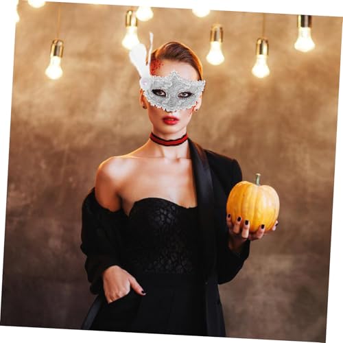 Healeved Maskerade Maske Damen Weiß Halbgesicht Spitze Venezianisch Halloween Karneval Party Cosplay Kostüm Zubehör für Maskenball und Festliche Anlässe von Healeved