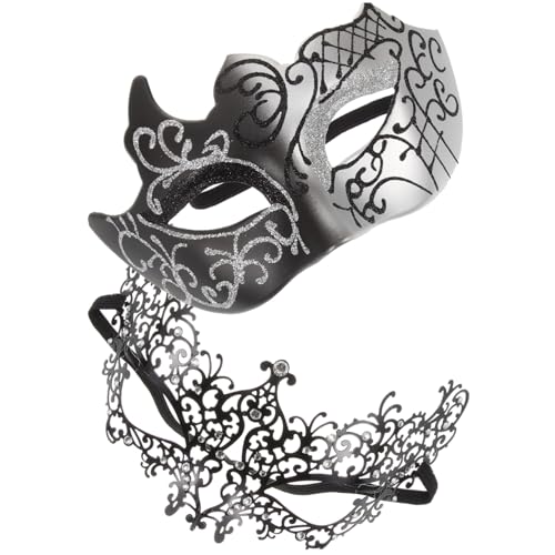 Healeved Masquerade Ball Maske Schwarz Metall mit Strass Verziert Stilvolle Kostümmaske für Festliche Cosplay-Party Accessoire Leicht Tragbar für Maskenball und Fasching von Healeved
