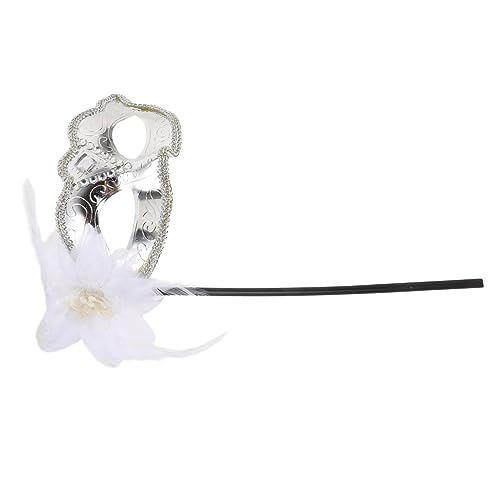 Healeved Masquerade Maske mit Silbernen Federn Handheld Design für Frauen Damen Party Ball Halloween Kostüm Bühnenauftritt Ergonomisch Leicht und Komfortabel von Healeved