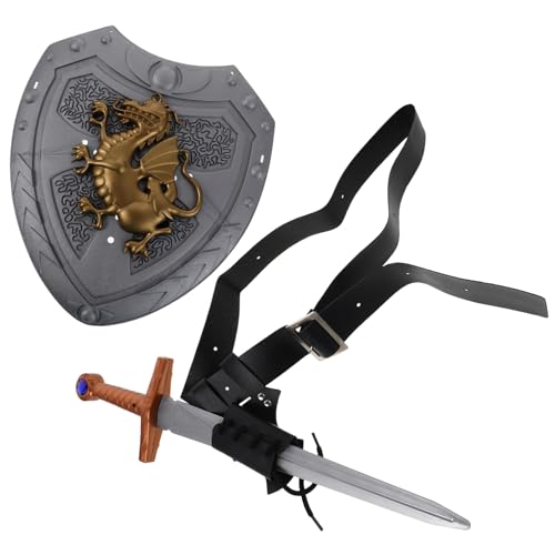 Healeved Medieval Knight Sword mit Gürtel und Schild Authentische Langlebige Renaissance Cosplay Accessoires für Männer Detailliertes Wikinger Piraten Kostüm für Rollenspiele und Halloween von Healeved