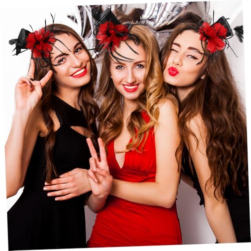 Healeved Mini Zylinderhut Haarreif Leichtes Stirnband mit Roter Verzierung Damen Karneval Halloween Fasching Kopfbedeckung Modisches Accessoire von Healeved