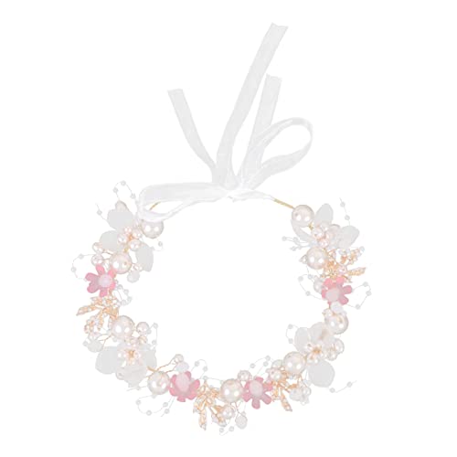 Healeved Perlenhaarbande mit Schleife Eleganter Haarreif für Mädchen Zarter Blumenschmuck für Hochzeiten Partys und Besondere Anlässe Rosa Weiße Farbgebung für Fotoshootings und von Healeved