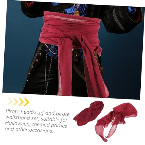 Healeved Piraten Kopftuch und Renaissance Gürtel Burgund Mittelalter Halloween Kostüm Zubehör für Herren Damen Piratenparty Karneval von Healeved