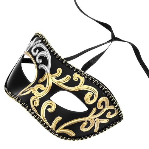 Healeved Retro Halbmaske für Kostümpartys Halloween und Maskeraden Venezianische Maske für Fotos und Feiern Geeignet für Cosplay und Festliche Anlässe Schwarz von Healeved