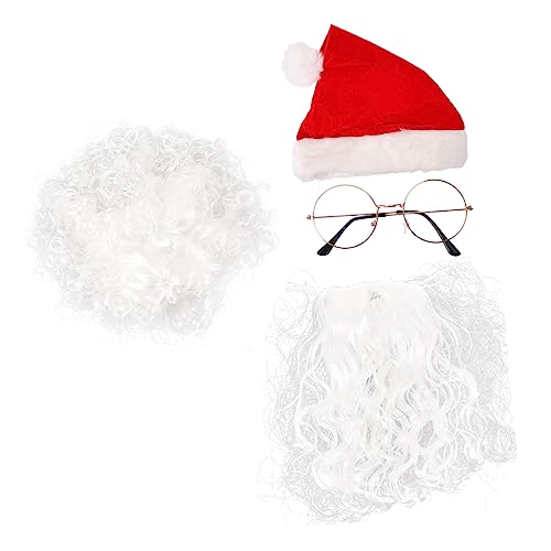 Healeved Santa Claus Kostüm Teilig mit Perücke Mütze und Brille Atmungsaktive Cosplay Requisiten für Weihnachtsfeier Bühne und Maskerade für Erwachsene von Healeved