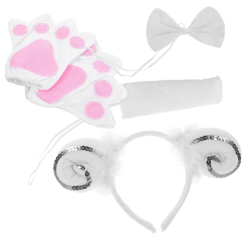 Healeved Sheep Kostüm Set Weißes Cosplay Headband mit Hörnern und Handschuhen Niedliches Tierkostüm für Halloween Fasching Karneval Party von Healeved
