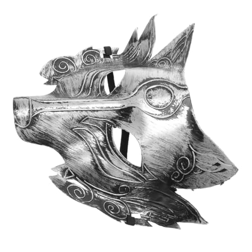 Healeved Spukige Halloween Wolf Kopfmaske PVC mit Elastischem Band Bequeme Tiermaske für Karneval Cosplay Mottoparty und Halloween Partyzubehör Vintage Silber Healeved Spukige Halloween Wolf Kopfmaske PVC mit Elastischem Band Bequeme Tiermaske für Karneval Cosplay Mottoparty und Halloween Partyzubehör Vintage Silber von Healeved