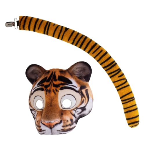 Healeved Tiger Kostüm Set mit Realistischer Halbgesichts Maske und aus Leichtem EVA Atmungsaktiv und mit Elastischem Band für Halloween Karneval Cosplay und Festlichkeiten von Healeved