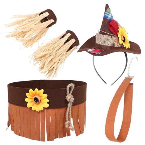 Healeved Vogelscheuchen-Stirnband Strohhut Vogelscheuche Strohkostüm Vogelscheuche Kostüm Cowboyhüte aus Stroh für Herren Strohverzierung Herren Strohhüte Vogelscheuchenzubehör gefühlt von Healeved