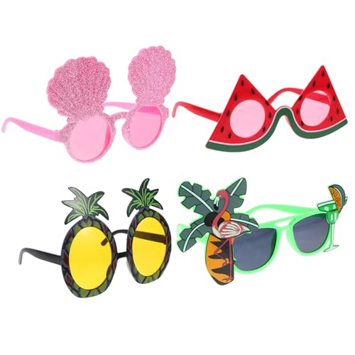 Healifty 4er-Set Hawaiianische Sonnenbrillen, lustige Partybrillen für Luau-Party, Strandparty-Dekorationen, verschiedene Farben von Healifty