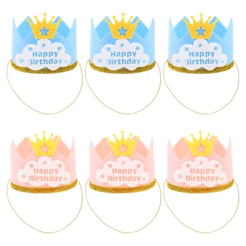 Healifty Geburtstagshut, Krone, Kuchen, Filz, Geburtstag, Kostüm, Partyzubehör, bequem, Kinderhut, Partyhut, für Dekorationen, Kostümzubehör, 6 Stück (blau + rosa) von Healifty