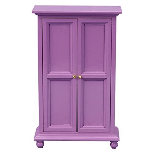 Healifty Puppenhaus Schrank Holz Mini Lila Kleiderschrank Puppenstubenmöbel Miniatur Möbel Modell Spielzeug 1: 12 Puppenhaus Schlafzimmer Wohnzimmer Zubehör Mikrolandschaft Dekoration von Healifty