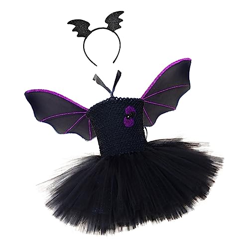 Healvian 1 Satz Halloween Kinderkostüm Set Bat Wing Kostüm für Mädchen für Halloween Feiern Kopfstück Flügel und Tüllrock Healvian 1 Satz Halloween Kinderkostüm Set Bat Wing Kostüm für Mädchen für Halloween Feiern Kopfstück Flügel und Tüllrock von Healvian