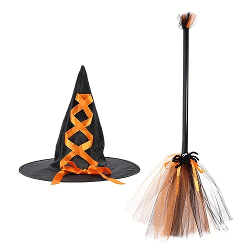 Healvian 1 Satz Hexenhut Set mit Besen Halloween Kostüm Zubehör für Orange für Unvergessliche und Auftritte Healvian 1 Satz Hexenhut Set mit Besen Halloween Kostüm Zubehör für Orange für Unvergessliche und Auftritte von Healvian