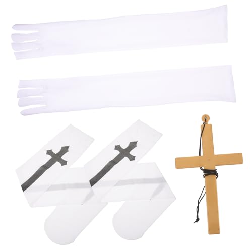 Healvian 1 Satz Karnevalsnonnen-set Glückselige Maskerade Dekorationen Kostüme Halskette Erwachsene Hoch Für Strumpf-cosplay Nonnenhandschuhe Nonne Dekorativer Strumpf Nonnen-outfit Stoff von Healvian