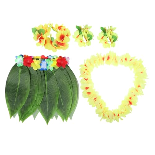Healvian 1 Satz Simulierter Blattrock Grüner Hawaiirock Hawaii Kostüm Für Mädchen Hawaiianisches Outfit Für Mädchen Hawaiianischer Hula-rock Blattgrasrock Hawaiihemd Mädchen Plastik von Healvian