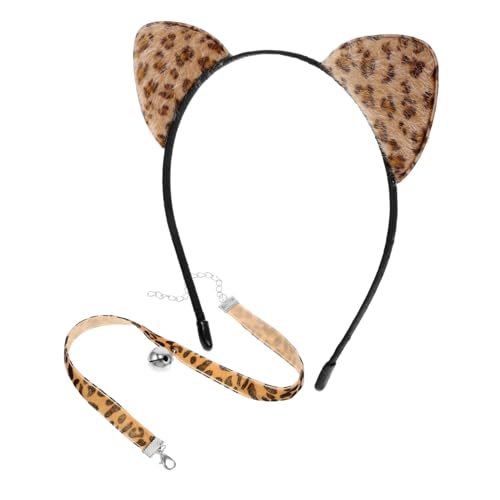 Healvian 1 Satz Stirnband mit Katzenohren Cosplay Katzenohren Stirnband Cosplay-Haarspange Ohrenstirnband für Frauen Cosplay-Zubehör Party-Kopfbedeckung Katze Kostüm Halskette Stoff Leopard von Healvian