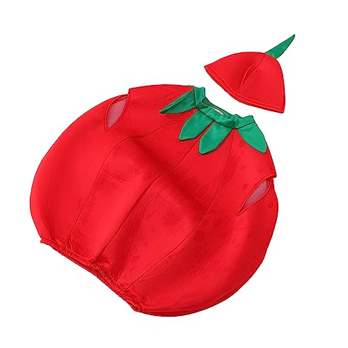 Healvian 1 Satz Tomate Kinderkleidung Tomaten Verkleidung Tomaten Cosplay Kleidung Kostüme Tomatenkostüm Tomatenhut Tomaten-Cosplay-Kleid Unisex-Anziehrequisiten Tuch rot von Healvian