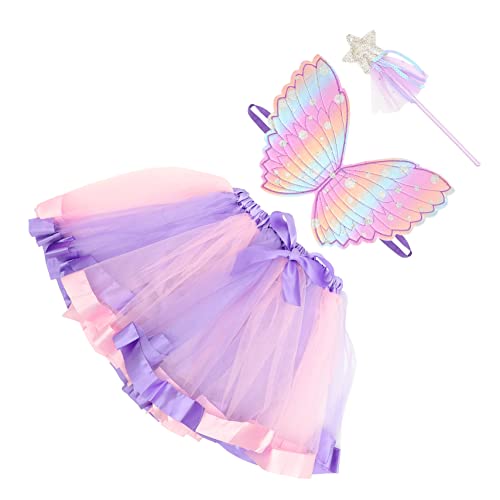 Healvian 1 Set Holiday Flying Wing Mädchen Cosplay Outfits Prinzessin Feenflügel LED Performance Flügel Halloween Cosplay Schöner Zauberstab Engelsstäbe Fee Anzieh Fee Kostüm Violettes von Healvian