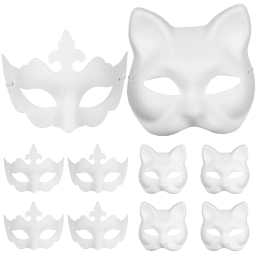 Healvian 10 Stück Weiße Katzenmasken Therian-Masken Diy-Halloween-Maske Tier-Halbgesichtsmasken Leere Masken Zum Dekorieren Weiße Papiermasken Unbemalte Katzenmasken Maskerade von Healvian
