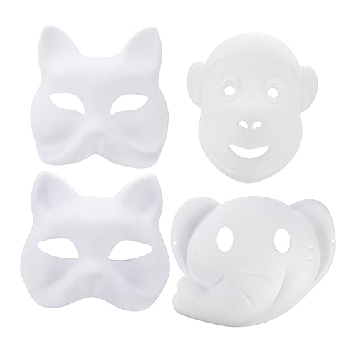 Healvian 12 Stück Teiliges DIY Masken aus Umweltfreundlichem Papiermache Weiße Bemalbare Tiermasken Katze Fuchs Affe Elefant Leicht Komfortabel für Karneval Party Cosplay und Halloween von Healvian
