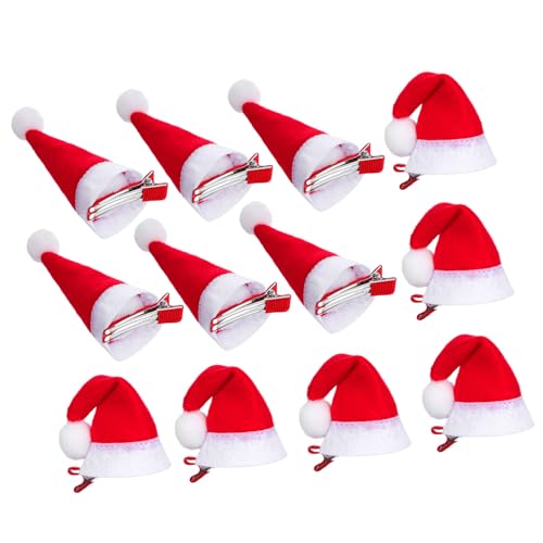 Healvian 12 Stück Teiliges Weihnachts Haarspangen Mini Haarklammern mit Plüsch Weihnachtsmützen Leichte Niedliche Haarschmuck für Mädchen und Damen für Party Karneval Cosplay Bühnenauftritt von Healvian
