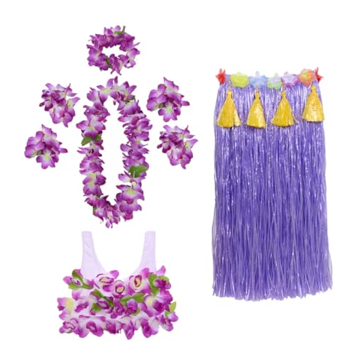 Healvian 1Satz Hula Kostüm Für Teiliges Dickes Grasrock Blüten Armbändern Kopfschmuck Für Hawaiianische Strandpartys von Healvian